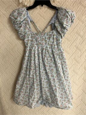 BeBop Light Blue Floral Puff-Sleeve Mini Dress